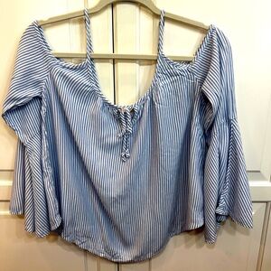 Hollister Front Knot Bell Sleeve Off Shoulder Striped Blouse